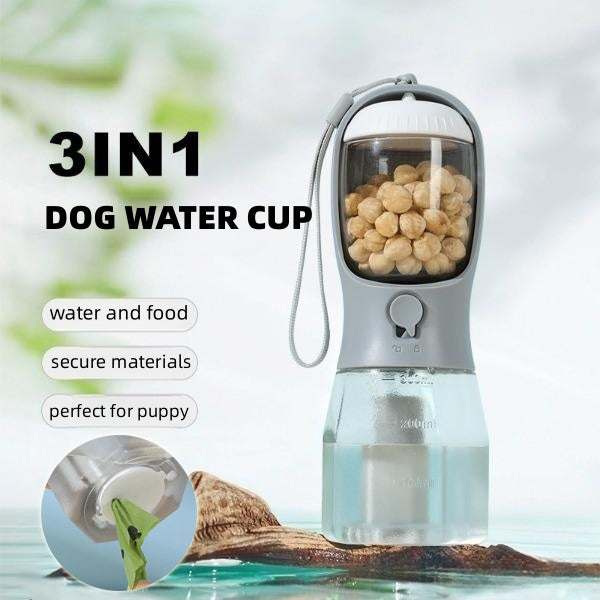 Portable Three-in-One Dog Water Cup with Food Storage and Waste Bag Dispenser - Multi-Functional Pet Supplies