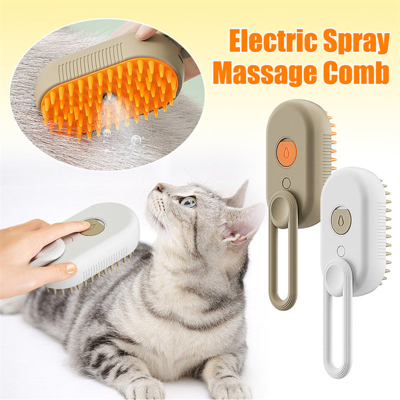 3-in-1 Electric Pet Grooming Brush with Steam and Spray for Cats and Dogs - Hair Removal and Massage Comb