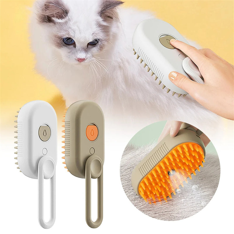 3-in-1 Electric Pet Grooming Brush with Steam and Spray for Cats and Dogs - Hair Removal and Massage Comb