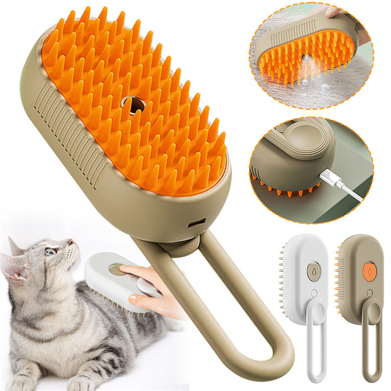 3-in-1 Electric Pet Grooming Brush with Steam and Spray for Cats and Dogs - Hair Removal and Massage Comb