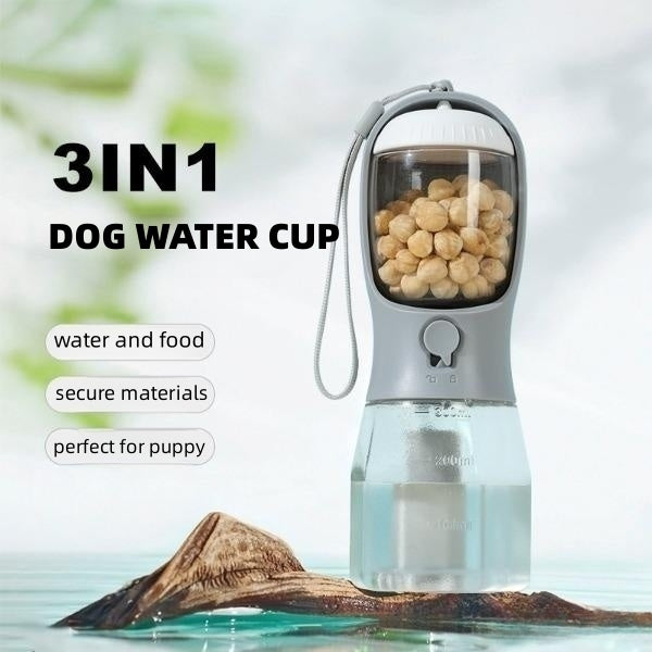 Portable Three-in-One Dog Water Cup with Food Storage and Waste Bag Dispenser - Multi-Functional Pet Supplies